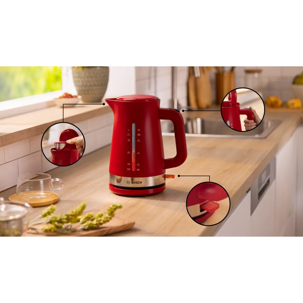 ელექტრო ჩაიდანი Bosch TWK4M224, 2400W, 1.7L, Electric Kettle, Red