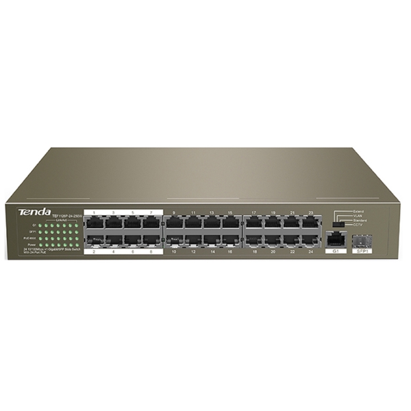 სვიჩი Tenda TEF1126P-24-250W, 24Port, PoE+Switch, Curry