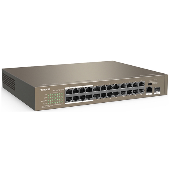 სვიჩი Tenda TEF1126P-24-250W, 24Port, PoE+Switch, Curry