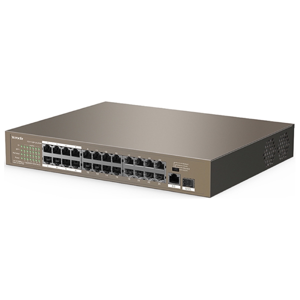 სვიჩი Tenda TEF1126P-24-250W, 24Port, PoE+Switch, Curry