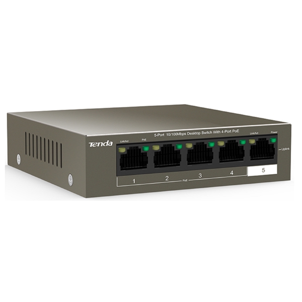 სვიჩი Tenda TEF1105P-4-63W, 5Port, PoE+Switch, Curry