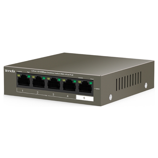 სვიჩი Tenda TEF1105P-4-63W, 5Port, PoE+Switch, Curry