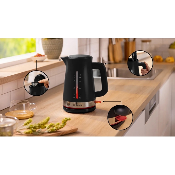 ელექტრო ჩაიდანი Bosch TWK4M223, 2400W, 1.7L, Electric Kettle, Black