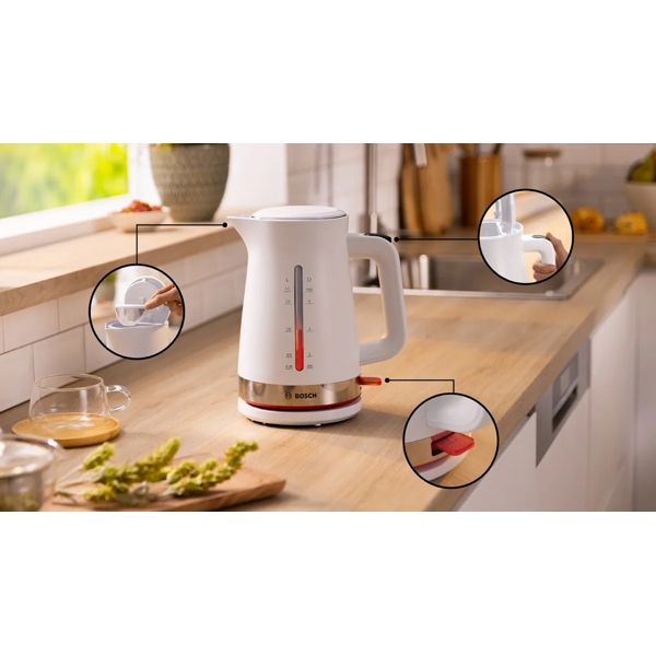 ელექტრო ჩაიდანი Bosch TWK4M221, 2400W, 1.7L, Electric Kettle, White