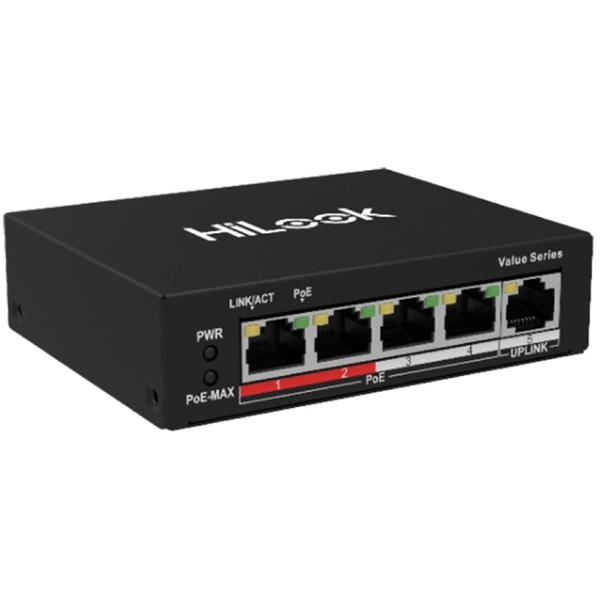 HiLook NS-0105P-35, 4-Port, PoE+ Switch, Black