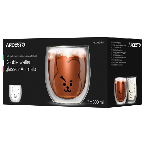 ჭიქების ნაკრები Ardesto AR2630ARB Animals, 300Ml, 2Pcs, Cup Set, Transparent