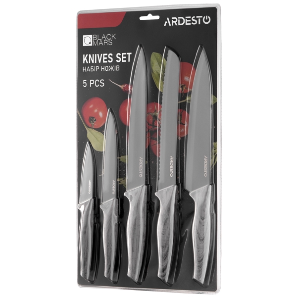 დანების ნაკრები Ardesto AR2105BG Black Mars, 5Pcs, Knife Set, Silver