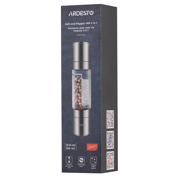 Ardesto AR2102SS Gemini, Salt And Pepper Mill, Transparent/Stainless Steel