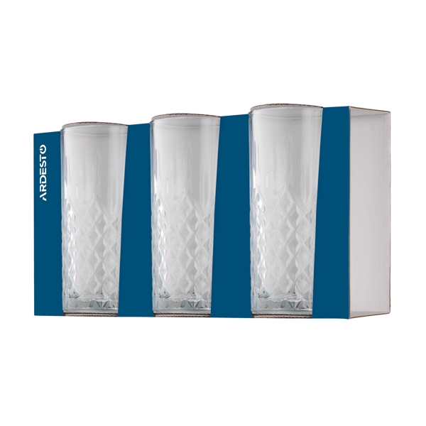 Ardesto AR2635AB Alba, 365Ml, 3Pcs, Long Glasses Set, Transparent