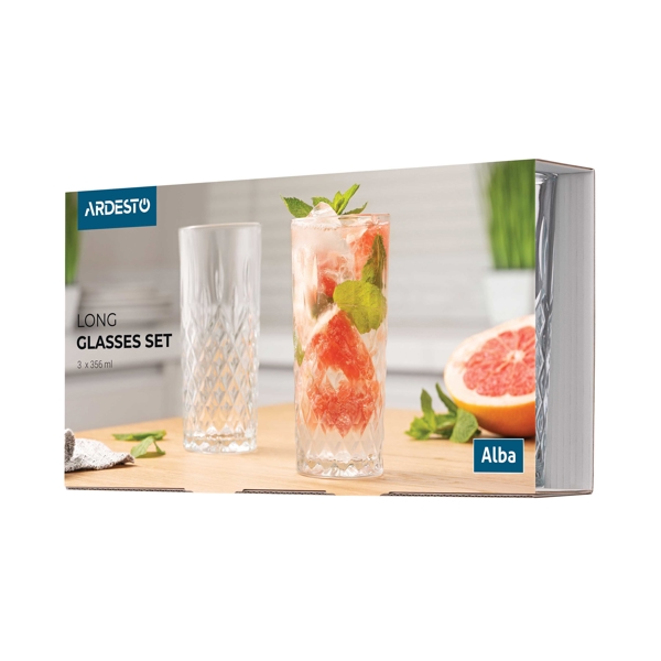 Ardesto AR2635AB Alba, 365Ml, 3Pcs, Long Glasses Set, Transparent