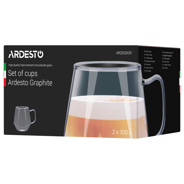 ჭიქების ნაკრები Ardesto AR2630GR Graphite, 300Ml, 2Pcs, Cup Set, Graphite