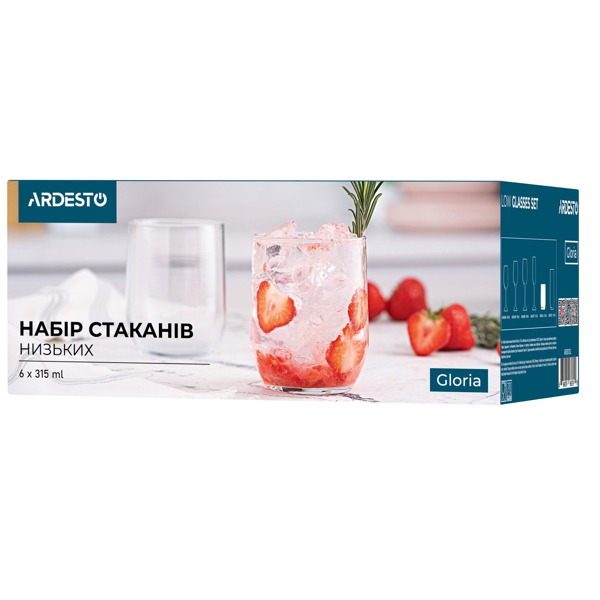 ჭიქების ნაკრები Ardesto AR2631GL Gloria, 315Ml, 6Pcs, Low Glasses Set, Transparent