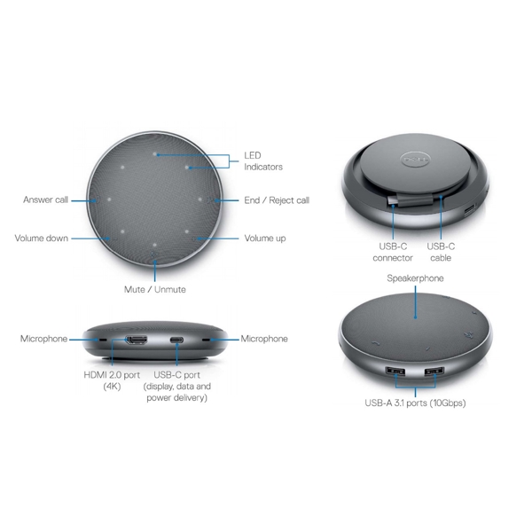 Dell 470-AELP MH3021P, USB-C, USB-A, HDMI, Conference Speaker, Silver