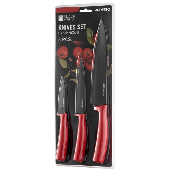 დანების ნაკრები Ardesto AR2103BR Black Mars, 3Pcs, Knife Set, Red