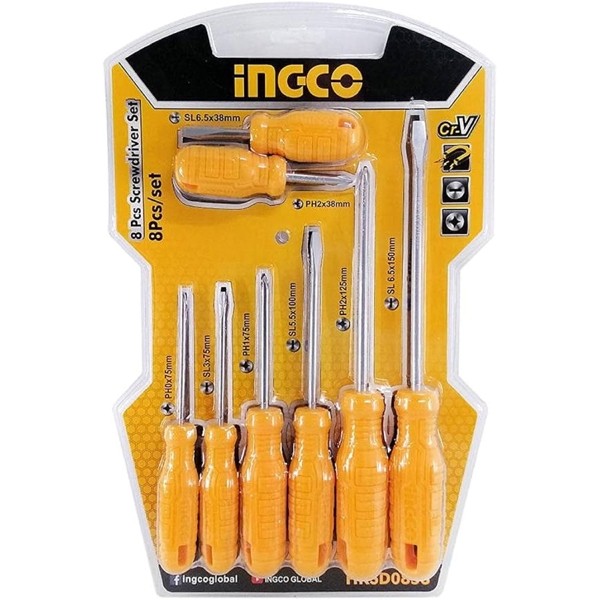 Ingco HKSD0858, 8Pcs Professional Tool Set, Orange