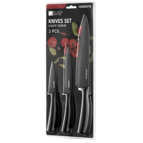 დანების ნაკრები Ardesto AR2103BB Black Mars, 3Pcs, Knife Set, Black