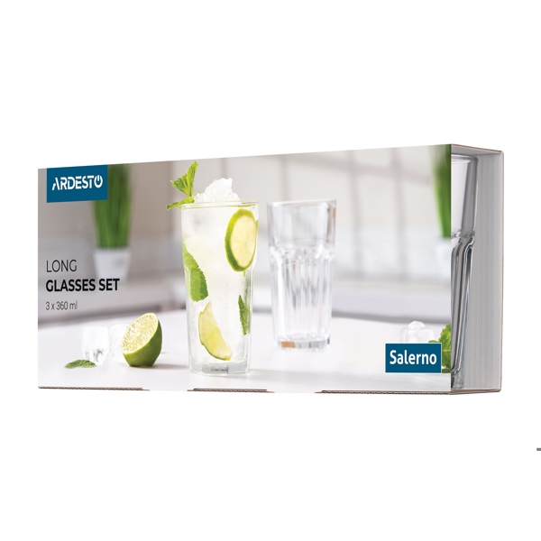 ჭიქების ნაკრები Ardesto AR2636LS Salerno, 360Ml, 3Pcs, Long Glasses Set, Transparent