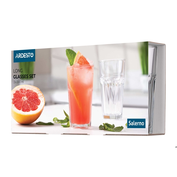 Ardesto AR2630LS Salerno, 300Ml, 3Pcs, Long Glasses Set, Transparent