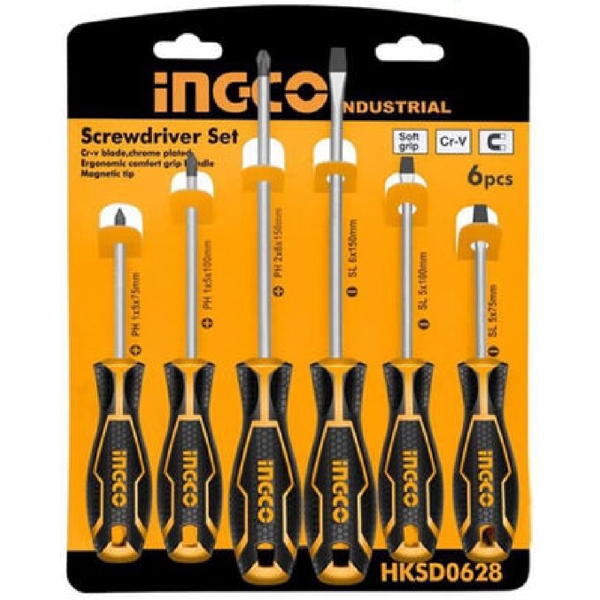 Ingco HKSD0628, 6Pcs Professional Tool Set, Black/Orange