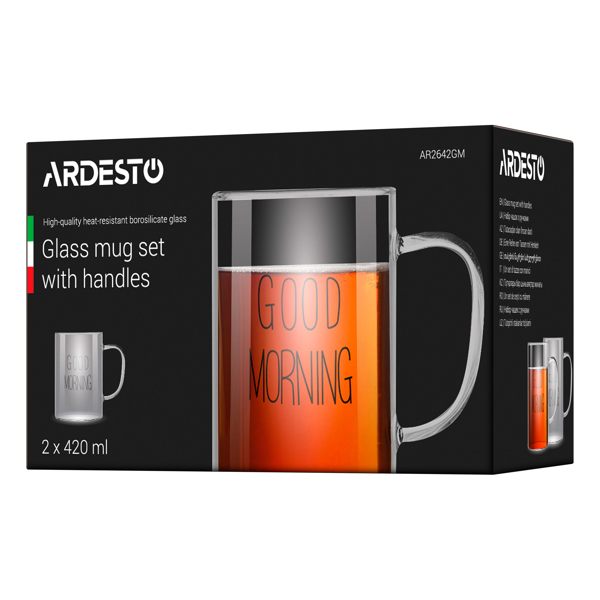 ჭიქების ნაკრები Ardesto AR2642GM Good Morning, 420Ml, 2Pcs Mug Set, Transparent