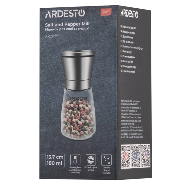 საფქვავი Ardesto AR2101SS Gemini, Salt And Pepper Mill, Transparent/Stainless Steel