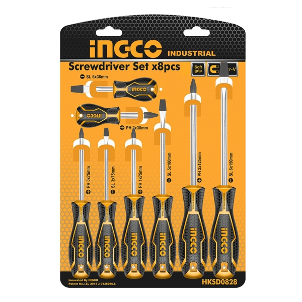 Ingco HKSD0828, 8Pcs Professional Tool Set, Black/Orange