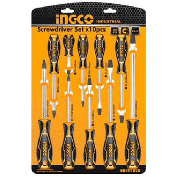 Ingco HKSD1028, 10Pcs Professional Tool Set, Black/Orange