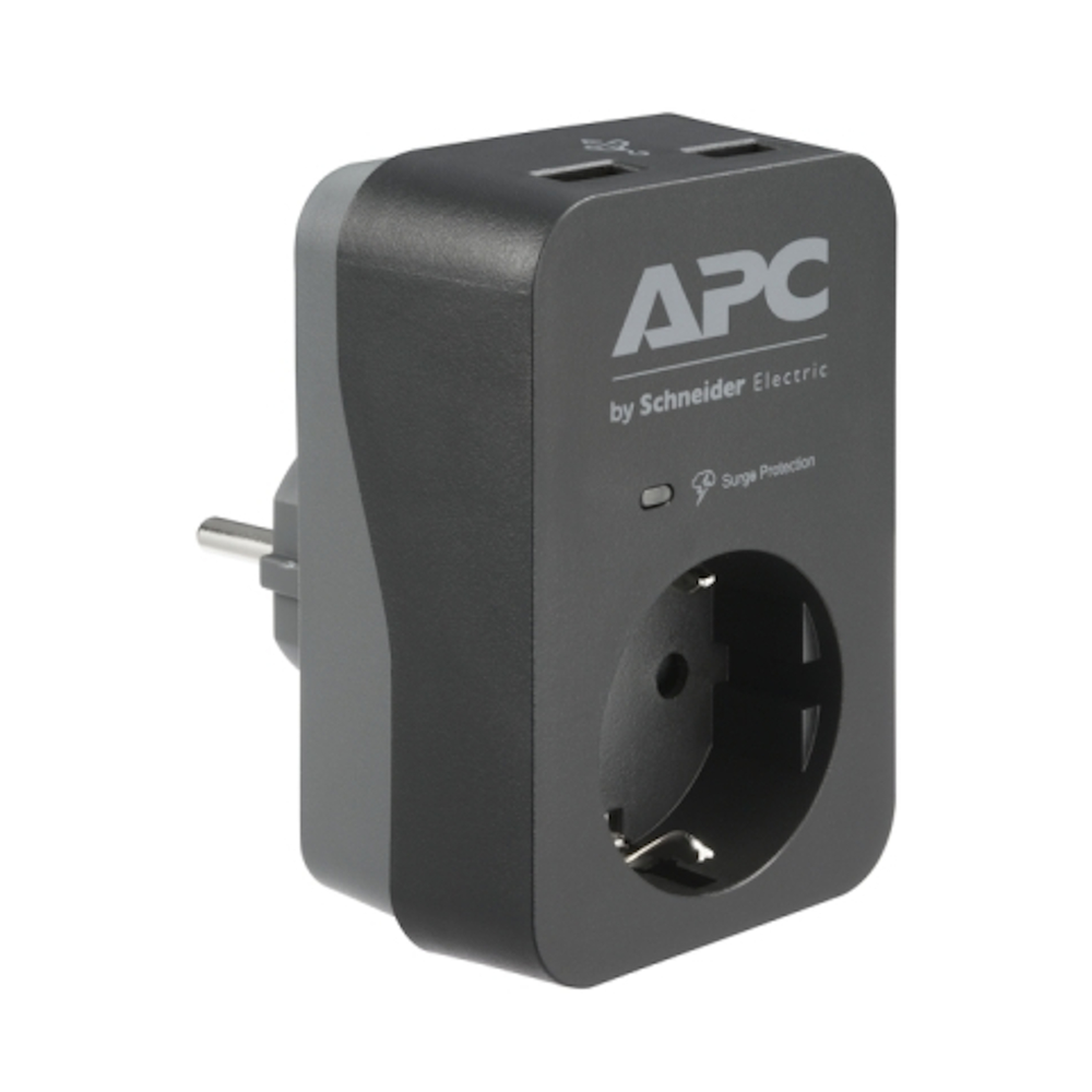 PC PME1WU2B-GR Essential, 1 Socket, USB-A, Black