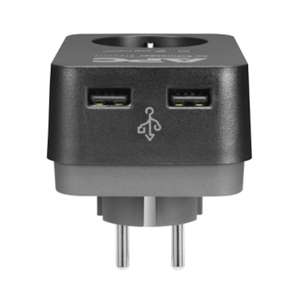 PC PME1WU2B-GR Essential, 1 Socket, USB-A, Black