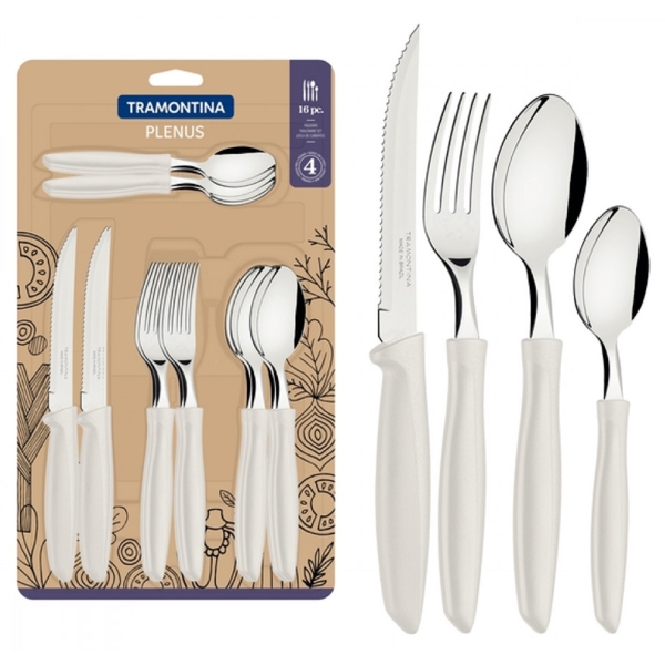 დანა-ჩანგლის ნაკრები Tramontina 23498/301 Plenus, 16Pcs, Tableware Set, White