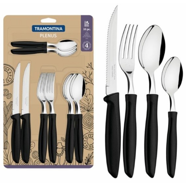 დანა-ჩანგლის ნაკრები Tramontina 23498/001 Plenus, 16Pcs, Tableware Set, Black