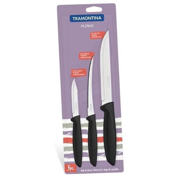 დანების ნაკრები Tramontina 23498/013 Plenus, 3Pcs, Knife Set, Black