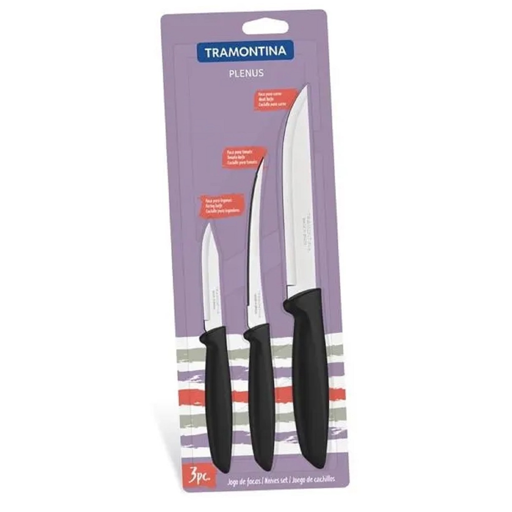Tramontina 23498/013 Plenus, 3Pcs, Knife Set, Black