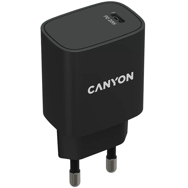 დამტენი Canyon CNE-CHA20B02, 20W, Type-C, Black