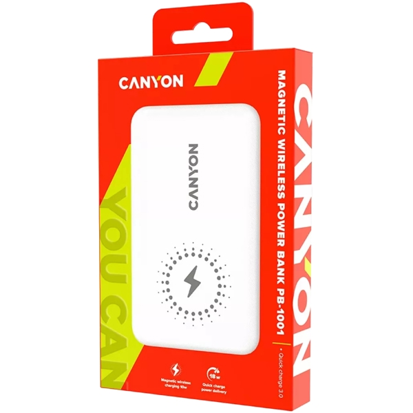 პორტატული დამტენი Canyon CNS-CPB1001W, 10000mAh, USB-C, USB-A, Power Bank, White