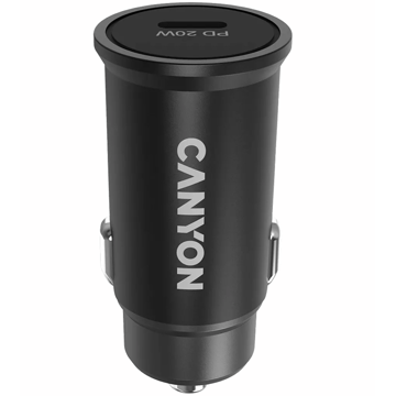 მანქანის დამტენი Canyon CNS-CCA20B, 20W, USB, Type C, Black