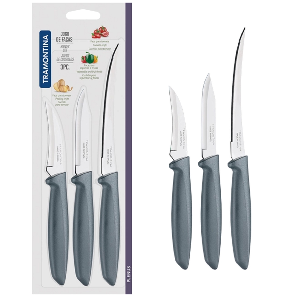Tramontina 23498/612 Plenus, 3Pcs, Knife Set, Grey