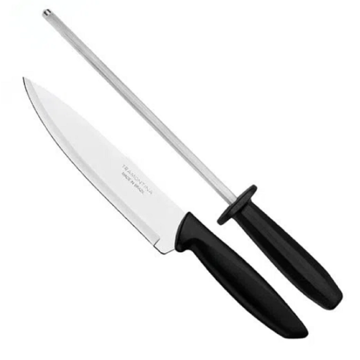 Tramontina 23498/011 Plenus, 2Pcs, knife And Musat Set, Black