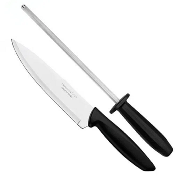 Tramontina 23498/011 Plenus, 2Pcs, knife And Musat Set, Black