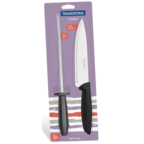 Tramontina 23498/011 Plenus, 2Pcs, knife And Musat Set, Black