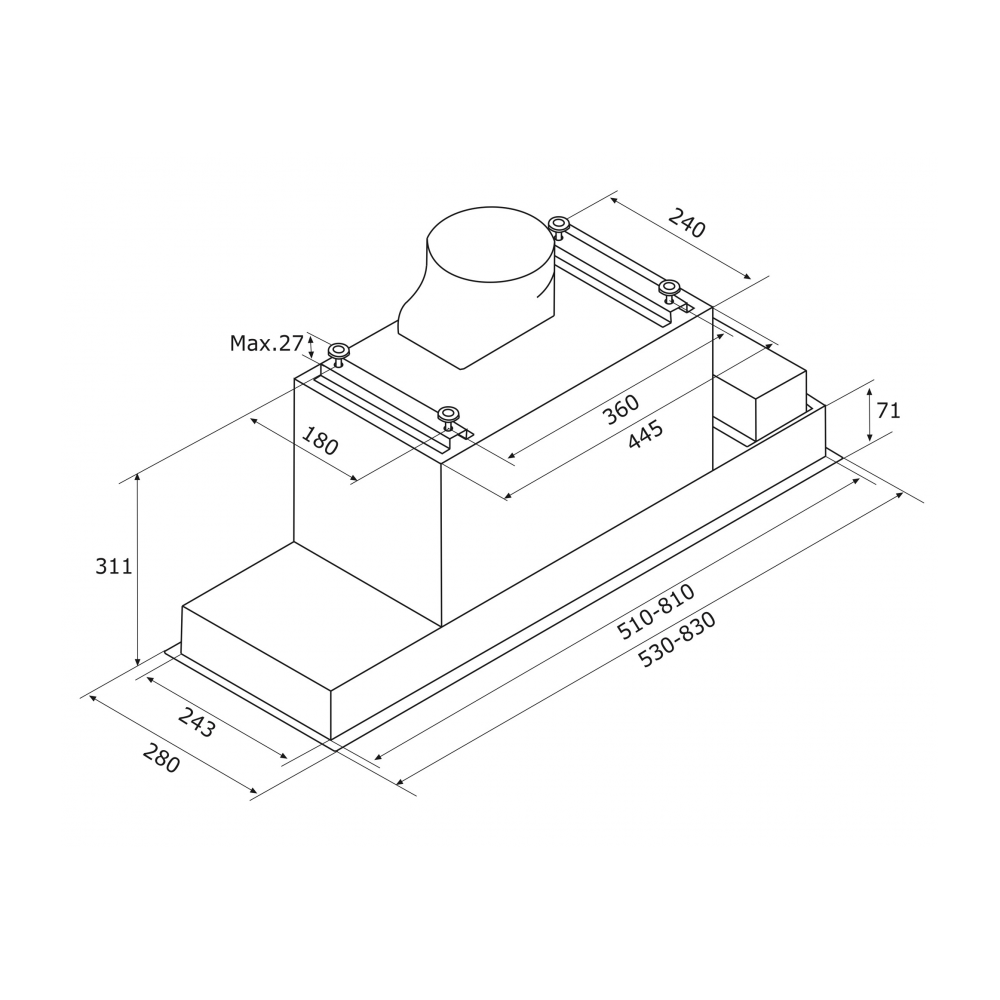 ჩასაშენებელი გამწოვი Airforce CCF9683574, 600m³/h, Silver