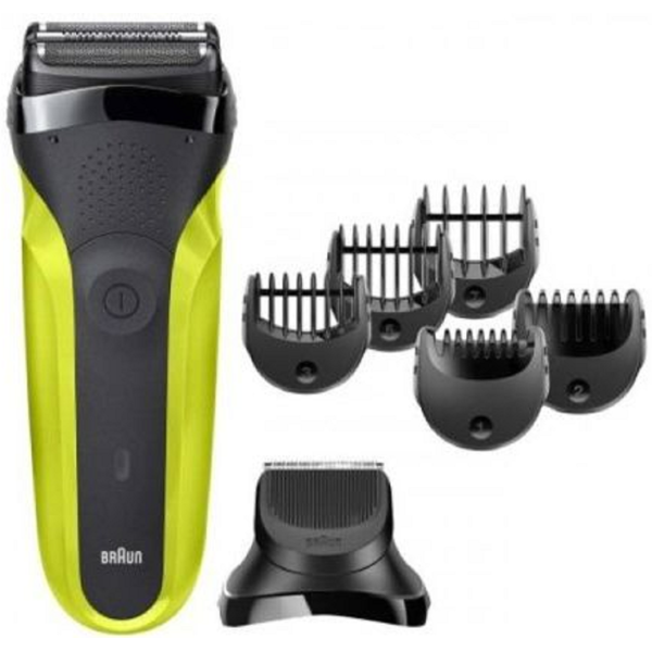 Braun 300 BLK/VTGRN/D, Electric Shaver, Black/Yellow