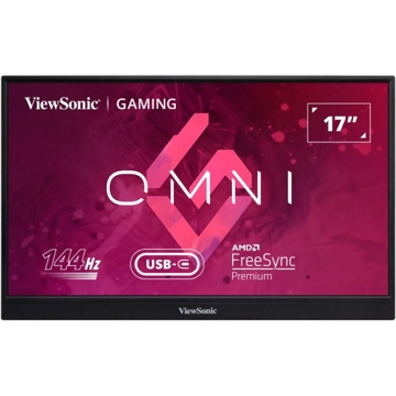 ViewSonic VX1755, 17", Portable Gaming Monitor, FHD, IPS, HDMI, USB-C, DP, 3.5mm, Black/Silver