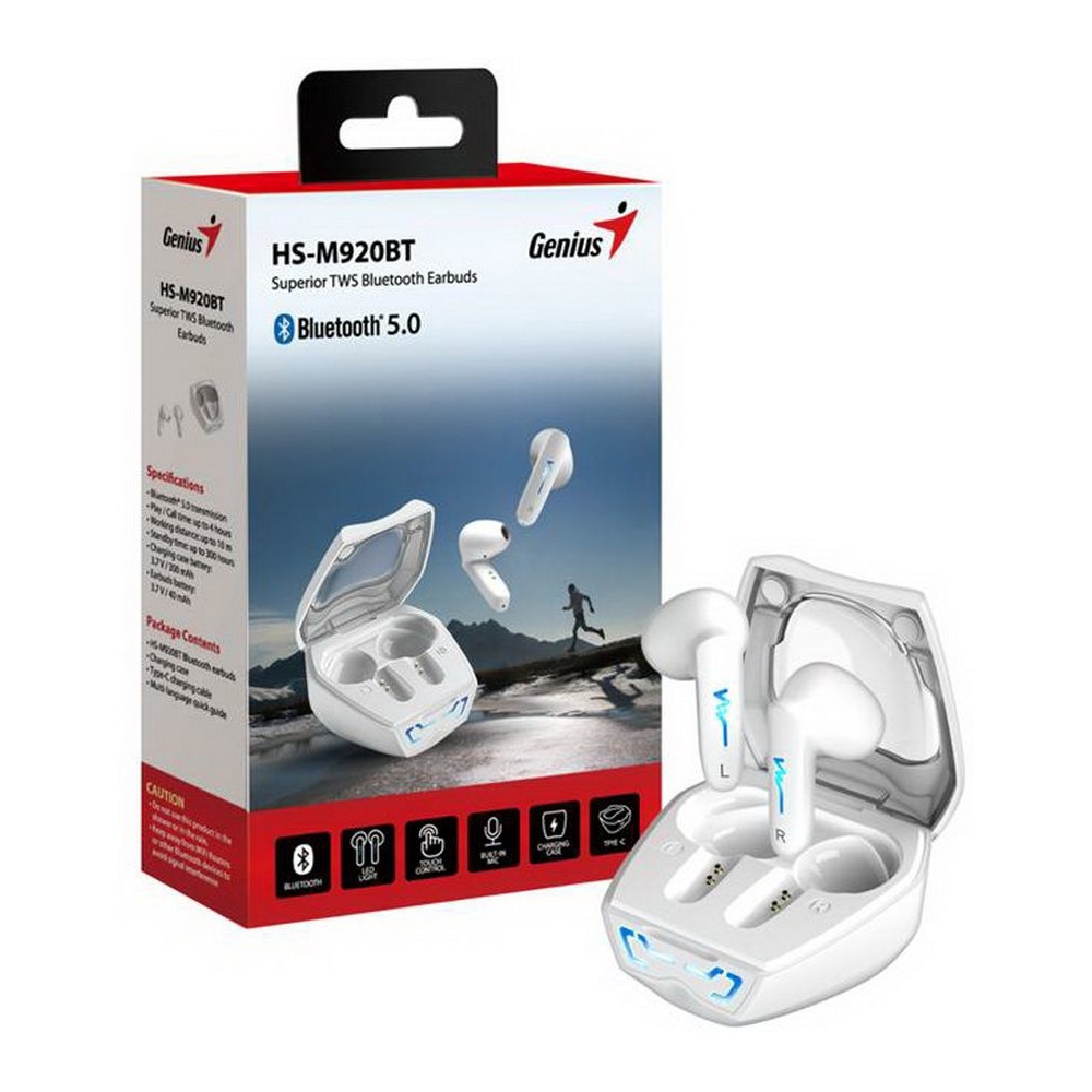 ყურსასმენი Genius HS-M920BT, Earbuds, Wireless, Bluetooth, White