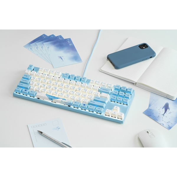 კლავიატურა Varmilo VEM87 Sea Melody, EC V2 Rose, Wired, USB, Gaming Keyboard, White/Blue