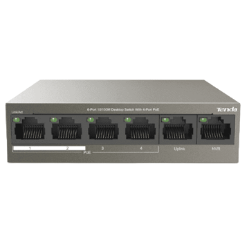 Tenda TEF1106P-4-63W, 6 Port, POE + Switch, Gray