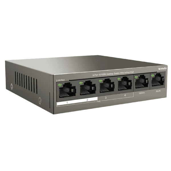 Tenda TEF1106P-4-63W, 6 Port, POE + Switch, Gray