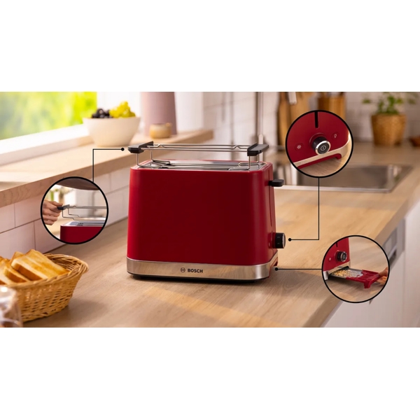 Bosch TAT4M224, 950W, Toaster, Red