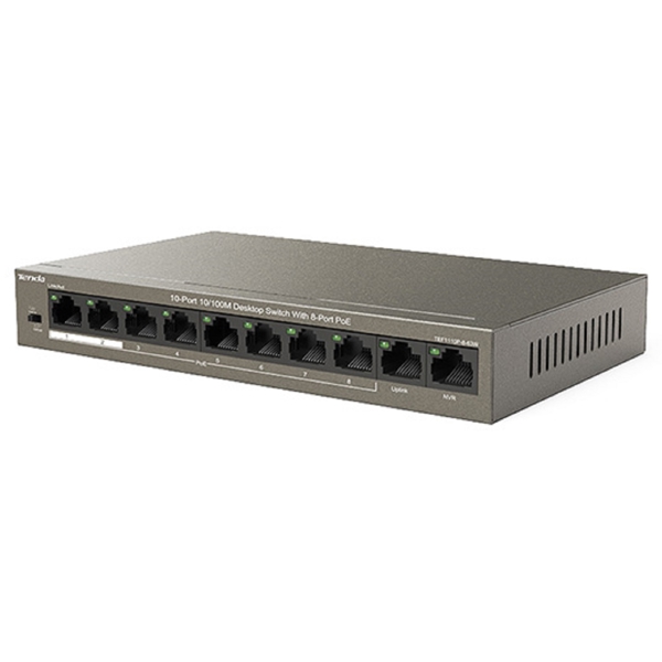 სვიჩი Tenda TEF1110P-8-63W, 10 Port, POE + Switch, Gray