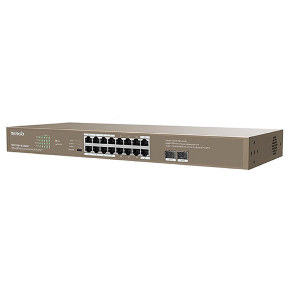 Tenda TEG1118P-16-250W, 16 Port Gigabit, POE + Switch, Curry
